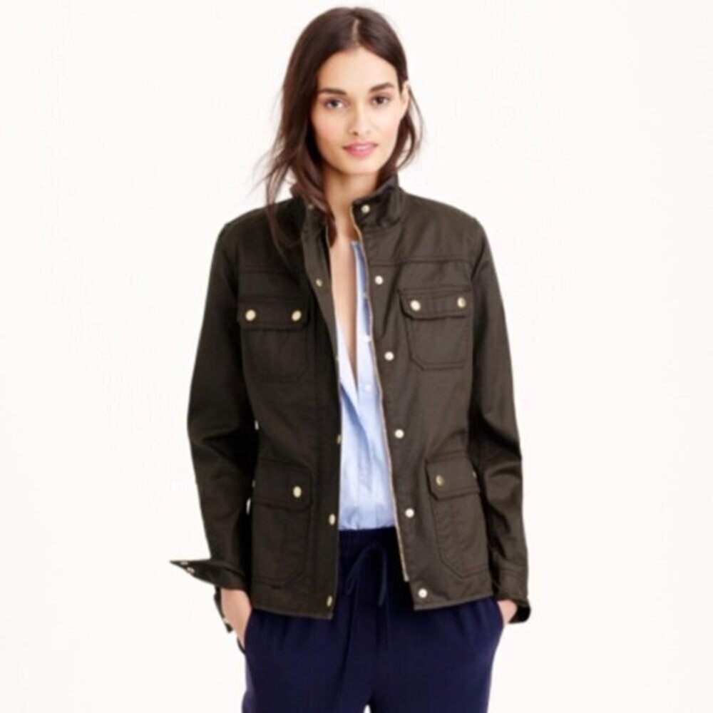 J. Crew Coated 'Downtown Field Jacket' in 'Mossy Brown'/Dark Green Size Medium